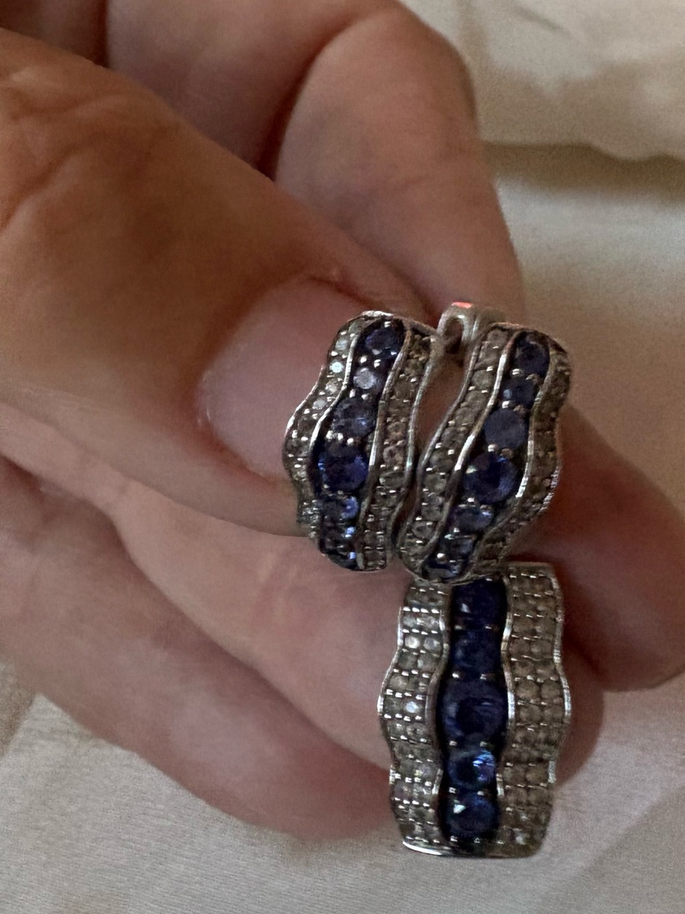Susan Levian Pave Sapphire Wavy Huggie Earrings with Matching Pendant
